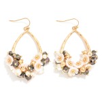 Wholesale hammered Metal Teardrop Drop Earrings Flower Pearl Faceted Bead Cluste
