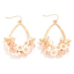 Wholesale hammered Metal Teardrop Drop Earrings Flower Pearl Faceted Bead Cluste