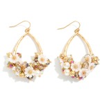 Wholesale hammered Metal Teardrop Drop Earrings Flower Pearl Faceted Bead Cluste