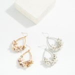 Wholesale hammered Metal Teardrop Drop Earrings Flower Pearl Faceted Bead Cluste