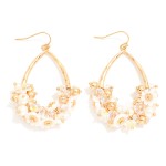 Wholesale hammered Metal Teardrop Drop Earrings Flower Pearl Faceted Bead Cluste
