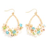 Wholesale hammered Metal Teardrop Drop Earrings Flower Pearl Faceted Bead Cluste