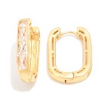 Wholesale metal Rounded Rectangle Hoop Earrings Glass Crystal Details D