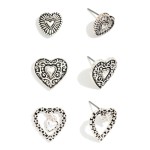 Wholesale set Three Textured Metal Heart Post Drop Earrings L