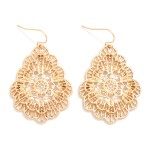 Layered Metal Tone Scalloped Teardrop Drop Earrings Featuring Mandala Detail 

- Approximately 2" L