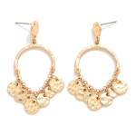 Wholesale hammered Metal Half Hoop Post Drop Earrings Chain Linked Disk Details