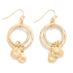 Nesting Hammered Metal Hoops Drop Earrings Featuring Teardrop Tassel Details 

- Approximately 2" L