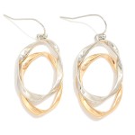 Wholesale metal Layered Twisted Flat Metal Ovals Drop Earrings L