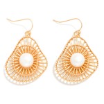 Wholesale nesting Metal Cut Out Geometric Shapes Drop Earrings Pearl Detail L