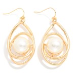 Wholesale intertwined Metal Oval Drop Earrings Nesting Pearl Detail L