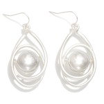Wholesale intertwined Metal Oval Drop Earrings Nesting Pearl Detail L