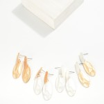 Wholesale linked Textured Matte Metal Ovals Post Drop Earrings L