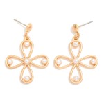 Wholesale metal Hollow Clover Post Drop Earrings Pearl Details L