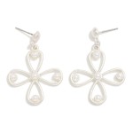 Wholesale metal Hollow Clover Post Drop Earrings Pearl Details L