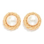 Wholesale chunky Braided Metal Pearl Post Drop Earrings L