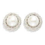 Wholesale chunky Braided Metal Pearl Post Drop Earrings L