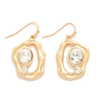 Wholesale hammered Metal Abstract Geometric Drop Earrings Rhinestone Detail L
