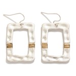 Wholesale hammered Metal Rectangle Drop Earrings Wrapped Wire Accent L