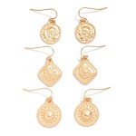 Wholesale set Three Metal Medallion Drop Earrings L