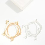 Wholesale set Three Beaded Stretch Bracelets Metal Tones Pearls Cherry Charms D