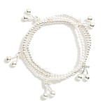 Wholesale set Three Beaded Stretch Bracelets Metal Tones Pearls Cherry Charms D