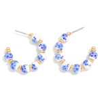 Wholesale chinoiserie Bead Gold Disk Beaded Hoop Earrings D