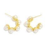 Wholesale pearl Studded Hoop Earrings Gold Dipped D