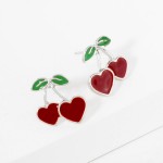 Enamel Cherry Hearts Post Drop Earrings 

- Approximately .5" L