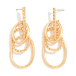 Wholesale textured Metal Overlapping Hoops Hanging Vertical Bar Stud L