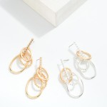 Wholesale textured Metal Overlapping Hoops Hanging Vertical Bar Stud L