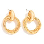 Wholesale layered Textured Metal Hoop Door Knocker Post Drop Earrings L