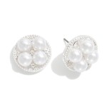 Wholesale pearl Rhinestone Studded Metal Circle Stud Earrings L