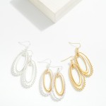 Wholesale nesting Textured Metal Matte Metal Ovals Drop Earrings L