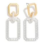 Wholesale linked Metal Octagon Drop Earrings Textured Metal Details L