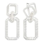 Wholesale linked Metal Octagon Drop Earrings Textured Metal Details L