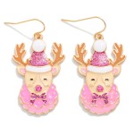 Wholesale enamel Metal Reindeer Drop Earring Glitter Rhinestone L