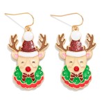 Wholesale enamel Metal Reindeer Drop Earring Glitter Rhinestone L