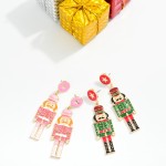Wholesale enamel Christmas Nutcracker Drop Earrings Star Post Drop Glitter Gold