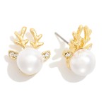 Christmas Reindeer Stud Earring Featuring Pearl and Rhinestones 

- Approximately .25" L