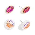 Wholesale set Two Game Day Stud Earrings Glitter Acetate Footballs Pearlescent G