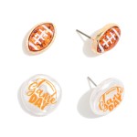 Wholesale set Two Game Day Stud Earrings Glitter Acetate Footballs Pearlescent G