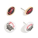 Wholesale set Two Game Day Stud Earrings Glitter Acetate Footballs Pearlescent G