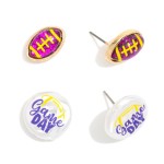 Wholesale set Two Game Day Stud Earrings Glitter Acetate Footballs Pearlescent G
