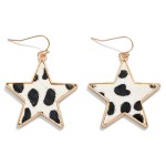 Faux Cow Fur Star Drop Earrings 

- Approximately 1.5" L