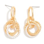 Wholesale metal Linked Hoops Post Drop Earrings Intertwined Textured Metal Hoops