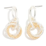 Wholesale metal Linked Hoops Post Drop Earrings Intertwined Textured Metal Hoops
