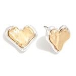 Wholesale layered Two Textured Heart Post Drop Earrings L