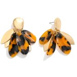 Metal Tone Post Drop Earring Featuring Layered Marbled Petals & Gold Tones 

- Approximately 2" L 