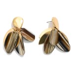 Wholesale metal Post Drop Earring Layered Marbled Petals Gold Tones L