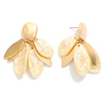 Wholesale metal Post Drop Earring Layered Marbled Petals Gold Tones L